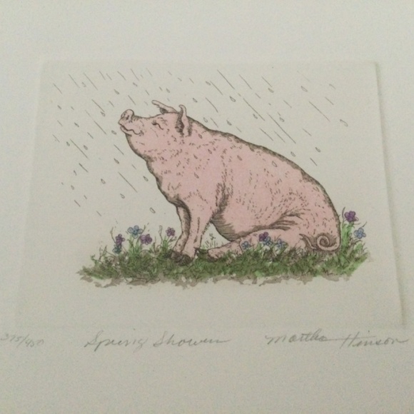 Martha Hinson Signed Numbered Print Ready to Frame - Spring Showers Pig - Picture 5 of 5